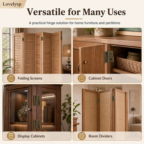 Heavy Duty Bronze Double Action Hinges Eight Pack With Mounting Screws Top Shelf Iron Swings Smooth As Butter For Cabinet Gate Screen Zero Hassle Hardware Built Tough on folding screens and cabinet doors.