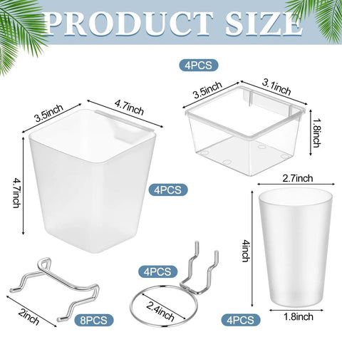 12 Pcs Pegboard Bins And Cups With Hooks And Loops Pegboard Basket Set dimensions illustration