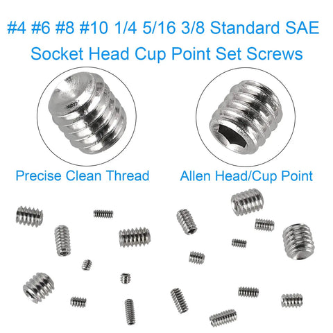 380 Piece 19 Size 304 Stainless Steel Hex Socket Cup Point Set Screw Assortment With Seven Allen Keys And Tough As Nails Vibration Resistant Build For Rock Solid Heavy Duty Setup