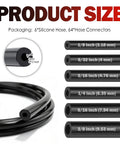 6 Pack 5 Foot Silicone Vacuum Hose Kit For Hot Rods With Massive Hose Fittings Set Including All Sizes From Tiny 1/8 Inch To Big 3/8 And 64 Connectors For Turbo Engines, black silicone hoses in sizes 1/8 to 3/8 inch