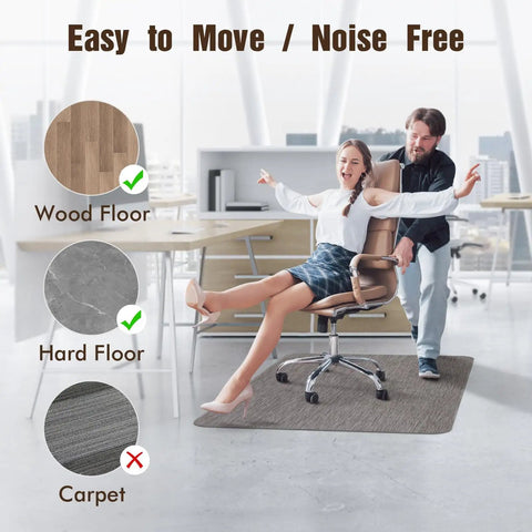 Anti Slip Office Chair Mat For Hardwood Floors 36 By 48 Inches with rattan pattern, showing use on wood floor, man pushing woman on chair