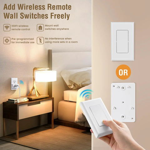 Wireless Light Switch Remote Control Outlet Kit With No Wiring Needed 100 Feet Range Pre Programmed Remote Outlet Wall Switch