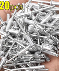 Handful of Pro Grade All Purpose Blind Rivets Kit With Dome Head Fasteners 120 Pcs Assortment Includes Riveter Tool And Storage Box