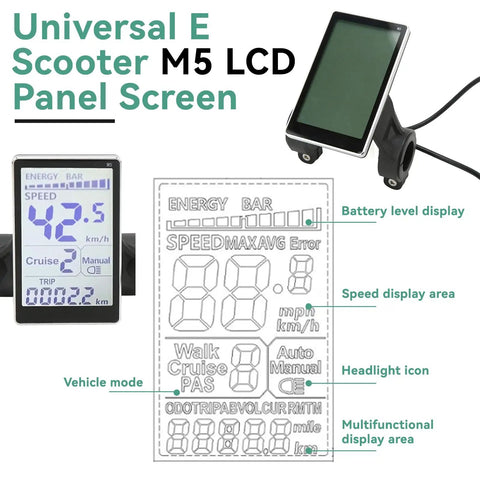 Universal LCD Display Panel For Electric Bicycles And Scooters, Supports 24V 36V 48V And 60V Systems, Waterproof 5 Pin Meter