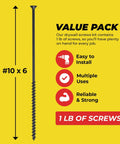 Size Ten Coarse Thread Drywall Screw With Sharp Point And Phillips Drive Two Bugle Head Black 6 Inch 1 Lb Pack Pro Grade For Drywall