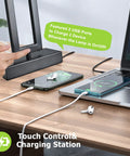 Touch Control Bedside Lamps Set Of 2 With Dope Dual USB Ports And Three Way Dimmable, charging phone and laptop on desk
