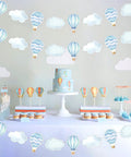 Blue Hot Air Balloon Party Decorations Set, 3 Hanging Garlands With Eight Pieces Each In Four Different Patterns, Adventure Awaits Theme For Baby Shower And Gender Reveal, Travel World Sky Cloud Plane Decor For Indoor Outdoor Use