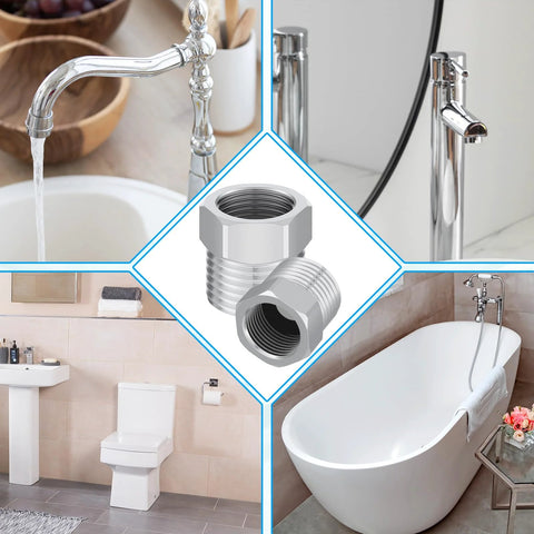 Pipe fittings: two chrome-plated 1/2 G male to 3/8 compression female reducers for faucet supply lines.