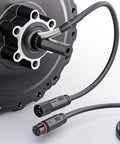 Close-up of 48V 1000W Rear Hub Motor For E Bikes With 9 Pin Connector IP65 Waterproof Aluminum Alloy Body for 20-26 inch rims.