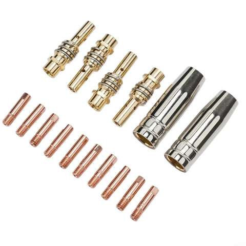 Premium 16-Piece TIG Welding Nozzle Kit for 15AK Torch with pure copper tips and holders, 0.8mm and 1.0mm consumables.