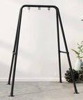 Built To Last Heavy Duty Hammock Chair Stand With A Type Frame For Maximum Stability And A 300 Lbs Load, shown in black steel
