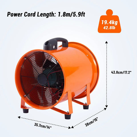 Heavy Duty 12 Inch Utility Blower Exhaust Fan With 16.4 Ft Duct Delivers 3500 CFM High Velocity Ventilation