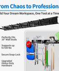 Must Have 48 Inch Heavy Duty Wall Tool Organizer Rack With Six Hooks For Shovels Rakes Garden Tools And Lawn Gear Stud Friendly 16 Inch Center Mounting