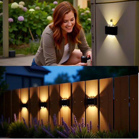 Up And Down Solar Fence Lights 2 Pack Waterproof Solar Step Lights Warm White Outdoor Deck Lighting Easy Install for porch