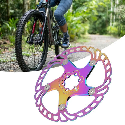 Rock Solid Metal Disc Brake Pads For Mountain Bikes With Five Nail Design Delivering Beast Mode Stopping Power Fits Hydraulic Mechanical Brakes 203mm Lightweight Killer Trail Replacement mounted on bicycle, showing colorful design.