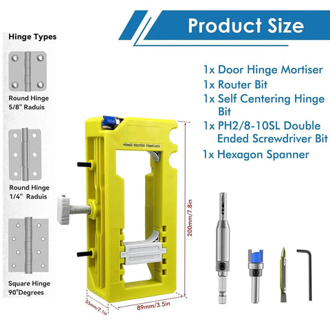 All-In-One Door Hinge Jig Kit For Routers, Adjustable Template For Three To Five Inch Door Hinge Mortises, kit components shown