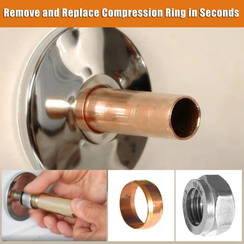 Go-To Sleeve Puller Tool For 1/2 Inch Compression Fittings, Removes Nut And Ferrule Without Wall Damage, tool in use