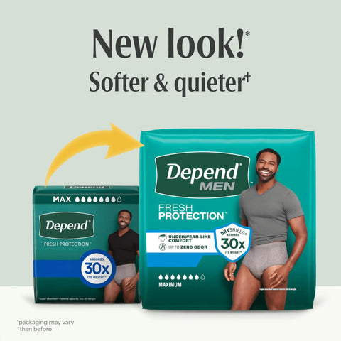 Fresh Protection Maximum Absorbency Incontinence Underwear For Men, Disposable Large Size 35 To 43 Inches Waist, 28 Count, Grey, Packaging May Vary