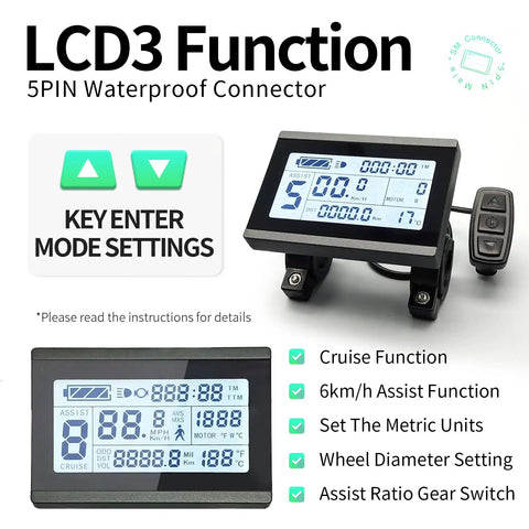 KT LCD3 Electric Bike Display 24V 36V 48V Waterproof Plug KT Controller Compatible Retrofit Kit Accessory For Clear Readouts Easy Install Durable Screen For E Bikes And Pedal Assist
