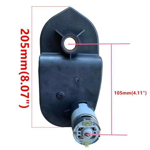 24V 30000RPM Gearbox Replacement for Pink Princess Carriage Ride On Toys, 20mm Shaft Hole, 205mm Length, Front View