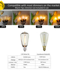 Infographic comparing LED and incandescent bulbs for 50 Ft Outdoor String Lights With 27 Shatterproof LED Edison Bulbs, dimmable feature.