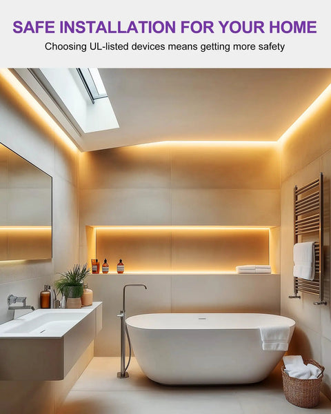 Warm White 3000K LED Strip Lights 24.6ft High Density Tape Light With 900 LEDs Per Reel, 12V Dimmable, UL Listed, bathroom lighting