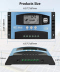 Dimensions of MPPT Solar Charge Controller 100A for 12V/24V Systems with LCD Display and Dual USB Ports.