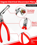Automotive Electrical Disconnect Pliers Kit with 60° angled tips, carbon steel build, ergonomic grip, focus on connection removal.