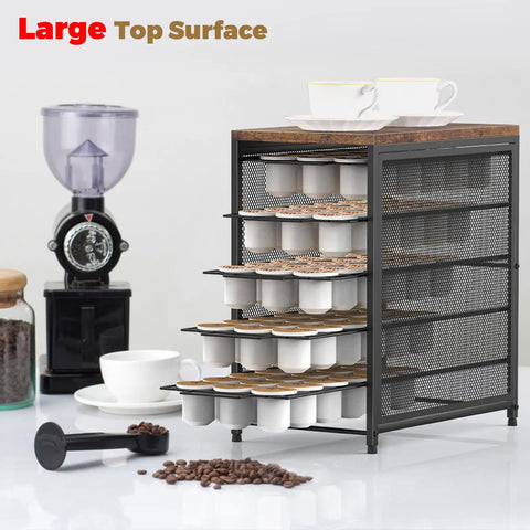 Five Tier Coffee Pod Storage Drawer for Keurig Pods Holds 90 Pods with Sliding Baskets on Countertop