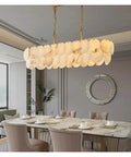 Ceiling Pendant Light, Luxury Natural Marble Design Modern Chandeliers for Living Room Bedroom Dining Kitchen Ceiling Pendant Light Lustre Fixture(Warm Light,L100CM) above dining table with modern decor.