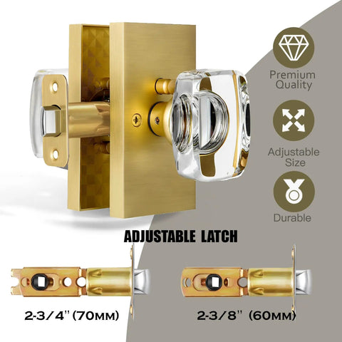 Crystal Glass Door Knobs With Lock Satin Brass Finish For Bedroom And Bathroom Privacy Knob Easy To Install Modern Interior Door Hardware Adds Lux Look And Reliable Security with adjustable latch sizes