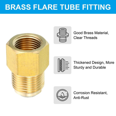 Beefy Brass Flare Fitting Three Eighths Inch Female To One Half Inch Male SAE 45 Degree Flare Adapter with descriptions and specs