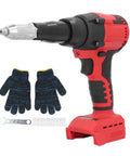 Zohisin 18V Cordless Rivet Gun Kit With Built In LED Light For Heavy Duty Projects Electric Nut Driver Tool Made To Make Your DIY Job Easier And Faster, red and black with gloves, bits