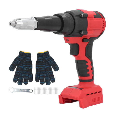 Professional Cordless Rivet Gun Kit With Built-In LED Light For Quick Metalworking And Automotive Repairs Featuring 18V Battery Powered Operation And 20Mm Stroke For Reliable Fastening On Any Job Site, with gloves and rivets