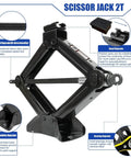 2 Ton Scissor Jack With Rubber Pad Portable Car Jack Emergency Kit For Sedan SUV MPV Including Jack Pad Ratchet Wrench Lug Wrench Tire Gauge Gloves And Storage Bag For On Road Fixes And Emergencies showing product features and design.