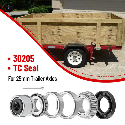 Two Pack 30205 Trailer Bearings Kit With Races And TC 30x52x10mm Seals Dust Covers And Cotter Pins For 25mm Axles