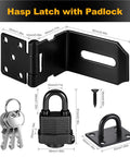 Heavy Duty 90 Degree Hasp Latch 4 Inch Stainless Steel Door Lock Rust Resistant Secure Gate Shed Barn Rock Solid Build with padlock and keys.
