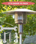 All In One Patio Heater Replacement Parts Kit With Reflector Shield And Hardware Pack Including Wrench Nuts Bolts Screws Washers Spacers Wing Nuts And Cap Nuts For Round Umbrella Style Stand Up Heaters shown with components.