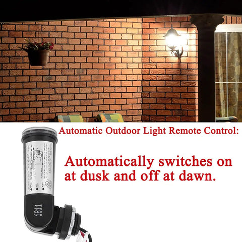 Outdoor Photoelectric Sensor 120V AC Photocell Light Switch Dusk To Dawn with brick wall and porch lighting.