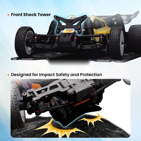 Speck B One Twenty Four Scale 2WD Mini RC Car RTR Buggy With Brushless Ready And Oil Filled Shocks Fast Indoor Racing Vehicle For Adults Razor Orange With Front Shock Tower