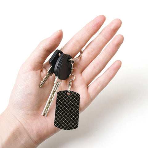 Top Shelf Gold Plated Aluminum Keychain Featuring Fresh Ribbon Grid Design Compact Rectangle Shape held in hand with car keys.