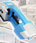 Heavy Duty Electric Welding Strapping Tool With Rechargeable Battery For 13 To 16 Mm Pp Pet Straps Hot Melting Cordless Banding Machine close-up view.