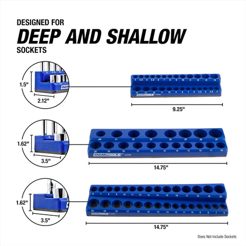 Three Piece Metric Magnetic Socket Tray Set Built Tough With Capacity For Up To 75 Sockets Magnetic Socket Organizer Blue