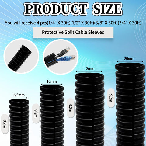 Split Wire Loom Kit One Quarter Inch, One Half Inch, Three Eighths Inch, Three Quarters Inch, Thirty Feet Per Roll, flexible sizes