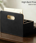 Image of Eight Compartment Desk Organizer and Mail Holder on a desk, featuring a high-back privacy panel and built-in handle for easy access.