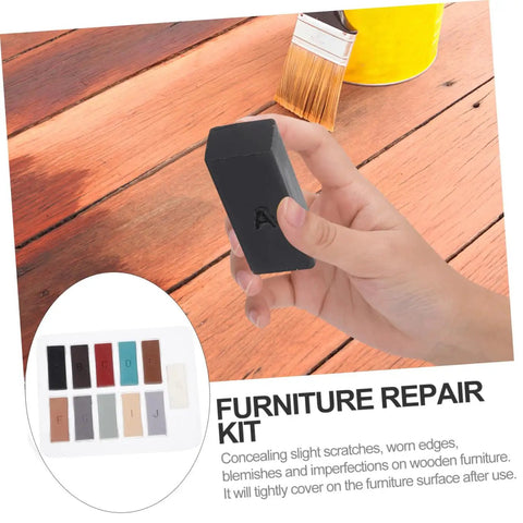 Wood Floor And Furniture Repair Kit With Durable Wax Blocks For Quick Scratch Fixes shown with wax block and multiple colors.