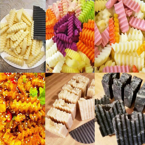 SHengwin crinkle potato cutter with black blade; compact kitchen vegetable slicer for crinkle cuts (2.9 x 11.8 in)