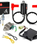 Banshee 350 CDI Box Ignition Coil Regulator Spark Plug Kit With Cap For 1997 1998 1999 2000 2001 2002 2003 2004 2005 2006 Quad ATV Replacement Part Performance Upgrade, showing components