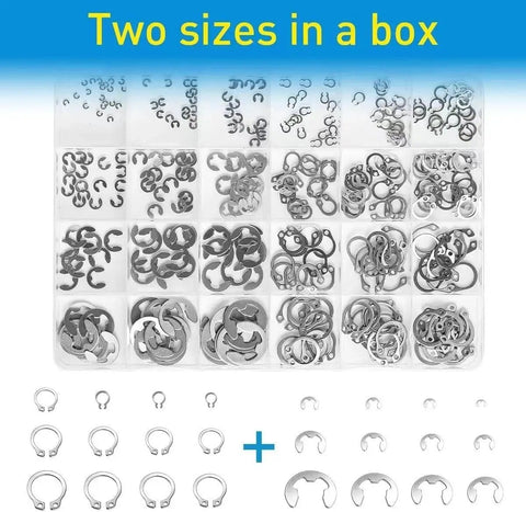 327 Piece Stainless Steel E Clip Circlip Kit Retaining Ring Set With 24 Sizes For E Clips And C Rings in clear case