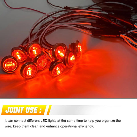 Red 3/4 Inch Trailer LED Marker Lights Kit With 20 Round Lights Chrome Trim Ring Bezels And 2 Pin Wire Harness Roll